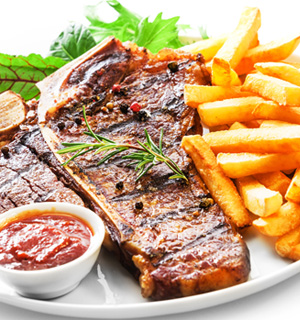Steak Served with Crisp Golden French Fries